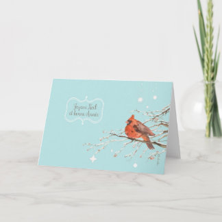 Cartão De Festividades Merry Christmas in French, red cardinal bird