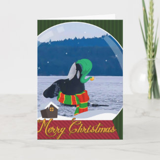 Cartão De Festividades Merry Christmas Killer Whale Elf greeting card