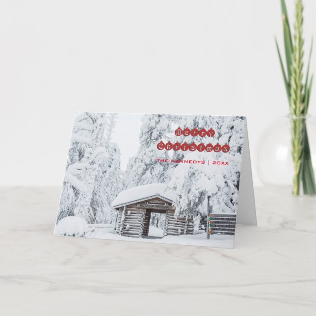 Cartão De Festividades Merry Christmas - Log Cabin Entrance in Finland (Frente)