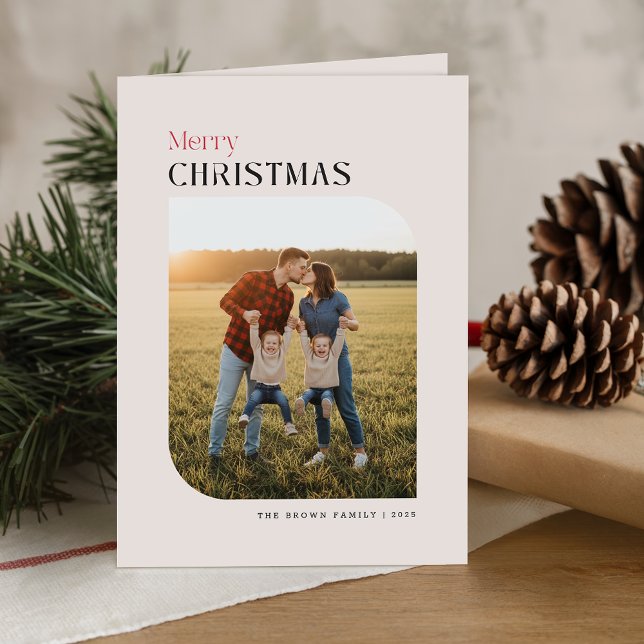 Cartão De Festividades Merry Christmas Minimal Typography Photo Folded  (Criador carregado)