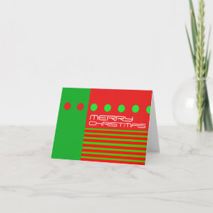 Cartão De Festividades Merry Christmas Modern Card Dots Stripe Green Red