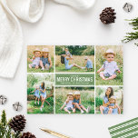 Cartão De Festividades Merry Christmas Modern Jade Green Photo Collage<br><div class="desc">Simple and modern style Christmas card features six (6) photos,  a custom holiday greeting,  and sleek stripes on the back side.  Colors: jade green and white</div>