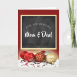 Cartão De Festividades Merry Christmas Mom & Dad Chalkboard and Ornaments<br><div class="desc">A beautiful card with a special message for your mother and father this Christmas season done with a trendy chalkboard motif.</div>
