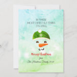 Cartão De Festividades Merry Christmas Most Difficult Times Snowman<br><div class="desc">Merry Christmas most difficult times traditional and modern day holiday card with black holiday script, a cute snowman's face graphic and your family name at the bottom on a light teal decorated background. On the back side you can insert your own cozy Christmas quote or just leave as is. You...</div>