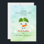 Cartão De Festividades Merry Christmas Most Difficult Times Snowman<br><div class="desc">Merry Christmas most difficult times traditional and modern day holiday card with black holiday script, a cute snowman's face graphic and your family name at the bottom on a light teal decorated background. On the back side you can insert your own cozy Christmas quote or just leave as is. You...</div>