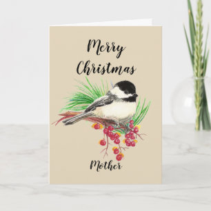 Cartão De Festividades Merry Christmas Mother Watercolor Chickadee Art