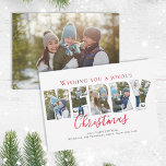 Cartão De Festividades Merry Christmas Multi Photo Collage Typography<br><div class="desc">This design features merry Christmas 6 photo six, modern simple family cute fun, minimalist picture collage typography, funny clean trendy calligraphy, red minimal photo collage, whimsical whimsy photo text overlay, merry Christmas greeting with photos, a Christmas photo greeting cards, holiday photo greeting cards, a unique cool block text photos. A...</div>
