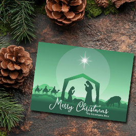 Cartão De Festividades Merry Christmas Nativity Scene Green Religious