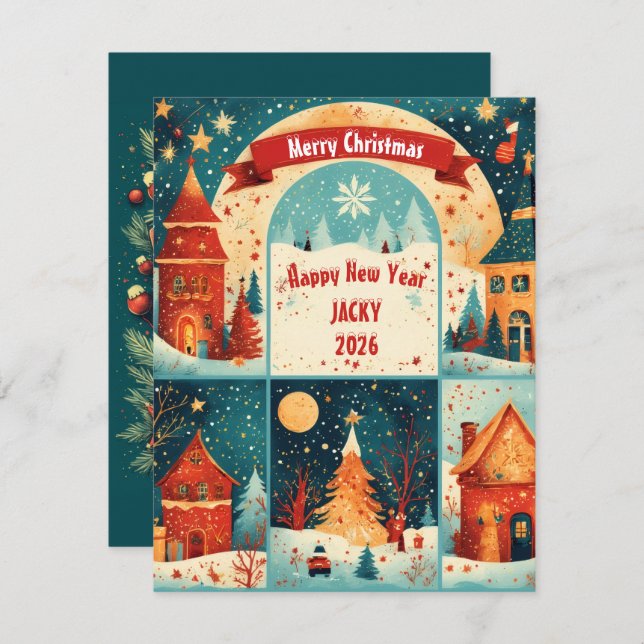 Cartão De Festividades Merry Christmas New Year 20xx (Frente/Verso)
