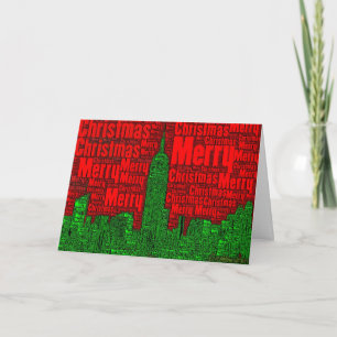 Cartão De Festividades Merry Christmas: NYC Skyline Word Art Card 002