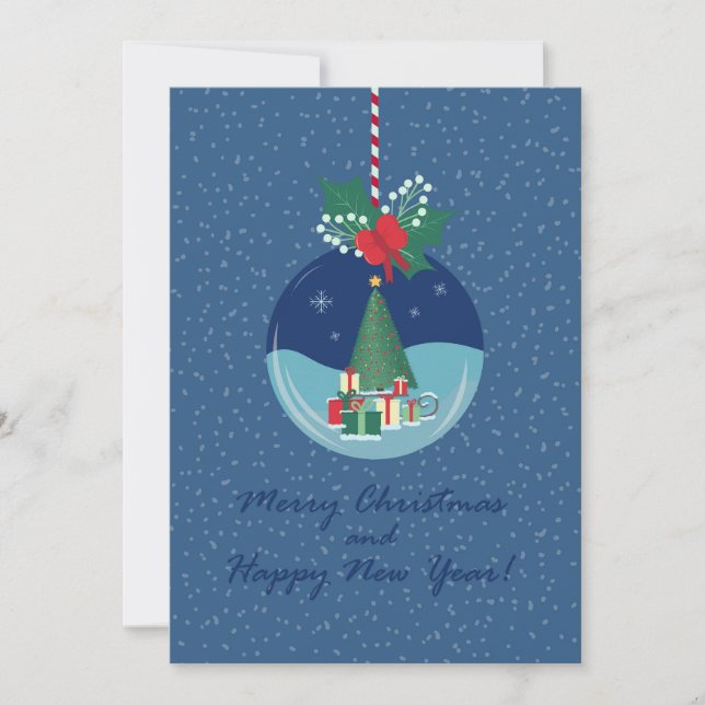 Cartão De Festividades Merry Christmas Ornament Card with Tree and Gifts (Frente)