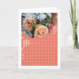 Cartão De Festividades Merry Christmas Peach Roses Plaid
