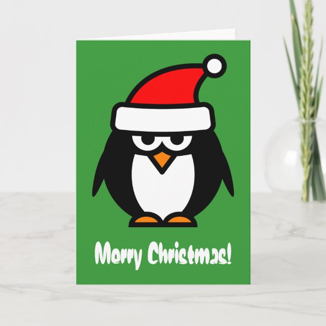 Cartão De Festividades Merry Christmas penguin cartoon greeting card (Frente)