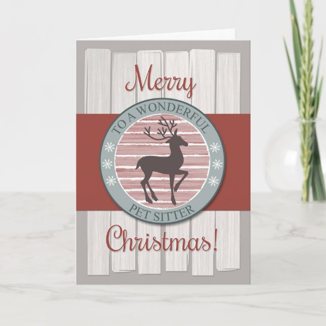 Cartão De Festividades Merry Christmas Pet Sitter with Rustic Reindeer (Frente)