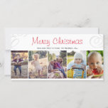 Cartão De Festividades Merry Christmas Photo Collage Flat Holiday Custom<br><div class="desc">Photo collage Christmas card featuring 5 photos and the words "merry christmas",  in red,  against a white background.
 
 Easily personalize with your favorite pictures,  fonts,  colors and message. Fully customizable.</div>