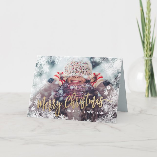 Cartão De Festividades Merry Christmas Photo Holiday Card Snow (Frente)