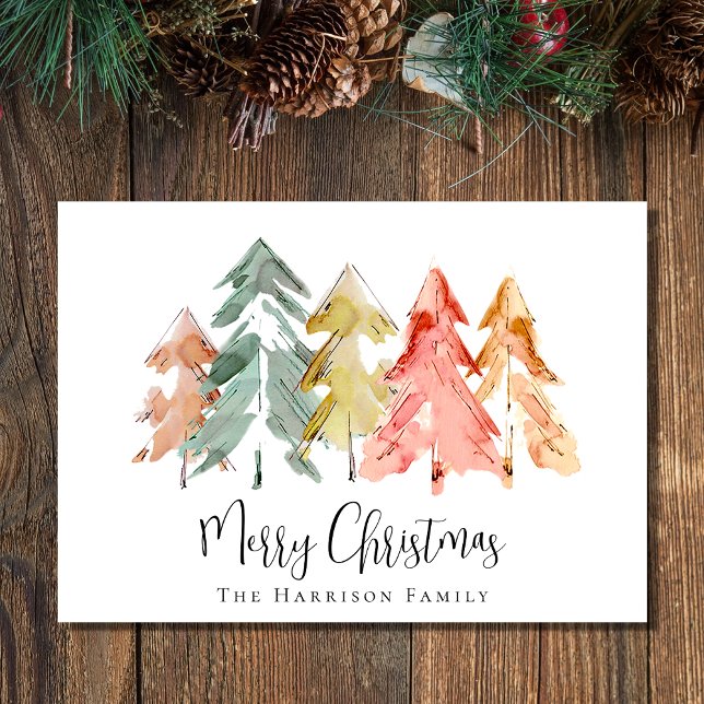 Cartão De Festividades Merry Christmas Pine Tree Watercolor (Spread the love and joy of the season with your friends and family near and far)