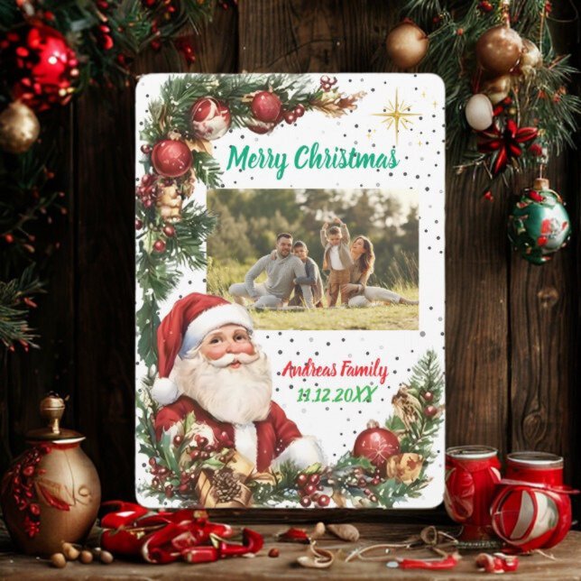 Cartão De Festividades Merry Christmas Pineneedle Photo (Criador carregado)
