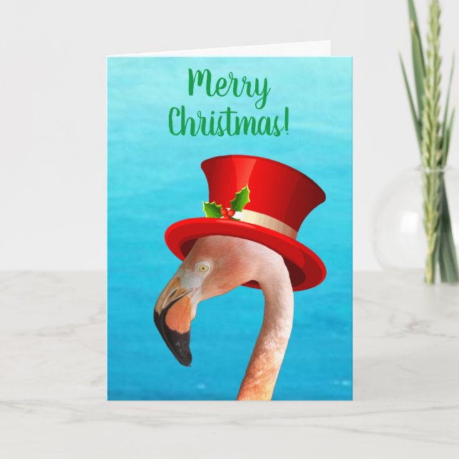 Cartão De Festividades Merry Christmas Pink Flamingo Christmas Card (Frente)