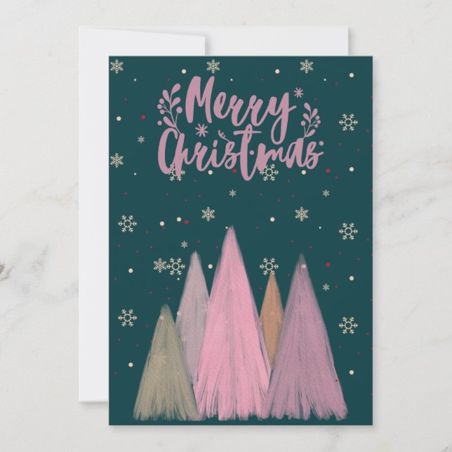 CARTÃO DE FESTIVIDADES MERRY CHRISTMAS PINK SNOW E PINK CHRISTMAS ÁRVORES (Frente)