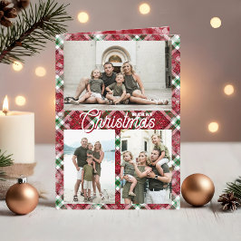 Cartão De Festividades Merry Christmas Plaid 3 Photo Folded