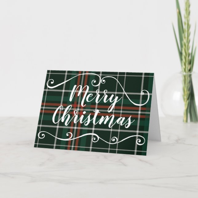 Cartão De Festividades Merry Christmas Plaid Red Green White Pattern (Frente)
