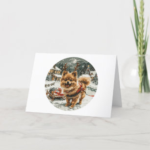 Cartão De Festividades Merry Christmas Pomeranian Reindeer Dog