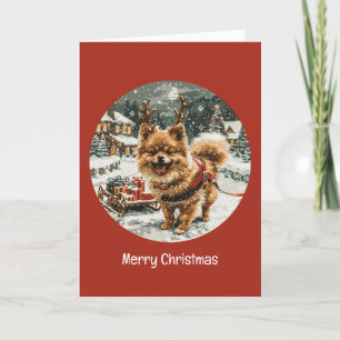 Cartão De Festividades Merry Christmas Pomeranian Reindeer Dog