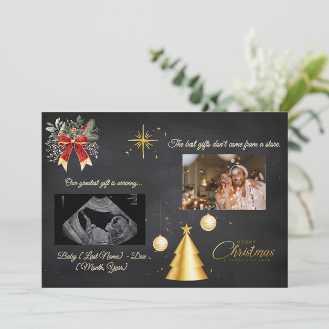 Cartão De Festividades Merry Christmas Pregnancy Chalkboard Announcement (Em pé/Frente)