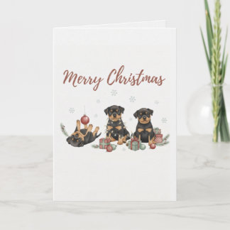 Cartão De Festividades Merry Christmas Puppies Card Three Christmas Pup
