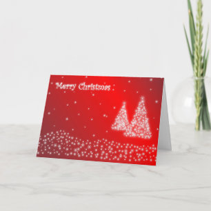 Cartão De Festividades Merry Christmas Red Snowflakes Xmas Trees Card