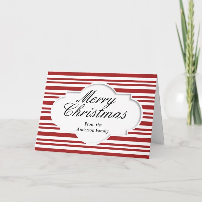 Cartão De Festividades Merry Christmas Red White Stripes Personlized (Frente)
