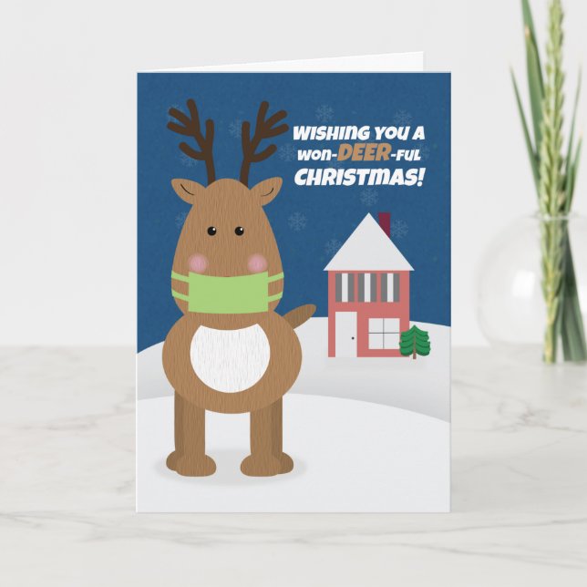 Cartão De Festividades Merry Christmas Reindeer em Coronavirus Face Mask (Frente)