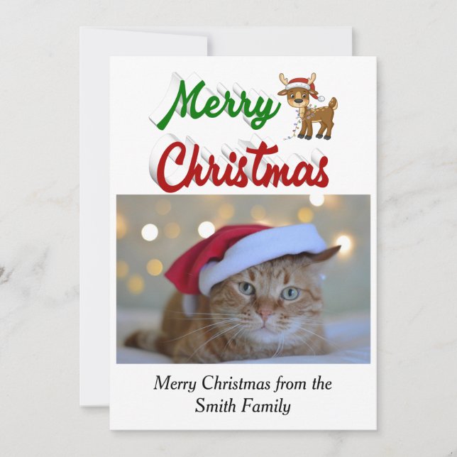 Cartão De Festividades Merry Christmas Reindeer - roteiro de fotos (Frente)