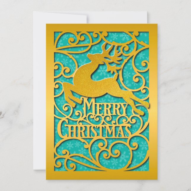 Cartão De Festividades Merry Christmas Reindeer Silhouettes Snowflake (Frente)