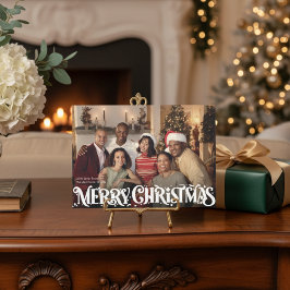Cartão De Festividades Merry Christmas Retro Script | Custom Four-Photo