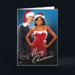 Cartão De Festividades Merry Christmas Santa Barack Michelle Obama<br><div class="desc">This fun Christmas card features President Barack Obama and First Lady Michelle Obama as Mr. and Mrs. Santa Claus. Makes a memorable keepsake souvenir. Matching calendar posters,  holiday ornaments,  posters and magnets also available. "Barack and Michelle Santa" original design by Cheryl Daniels © 2013.</div>