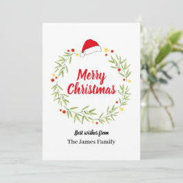 Cartão De Festividades Merry Christmas Santa Hat Wreath