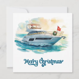 Cartão De Festividades Merry Christmas Santa Sailing on a Yacht