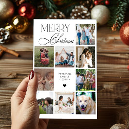 Cartão De Festividades Merry Christmas script 9 photo collage Christmas