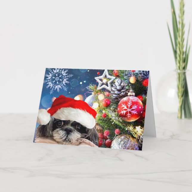 Cartão De Festividades Merry Christmas Shih Tzu Greeting Card (Frente)