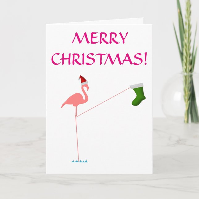 Cartão De Festividades "MERRY CHRISTMAS!", Silhouette Flamingo Rosa (Frente)