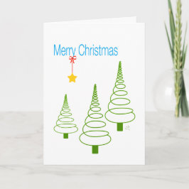 Cartão De Festividades Merry Christmas, Spiral Trees, Star and Ribbon