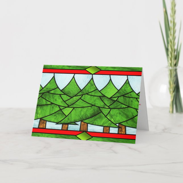 Cartão De Festividades Merry Christmas Stained Glass Christmas Trees Card (Frente)