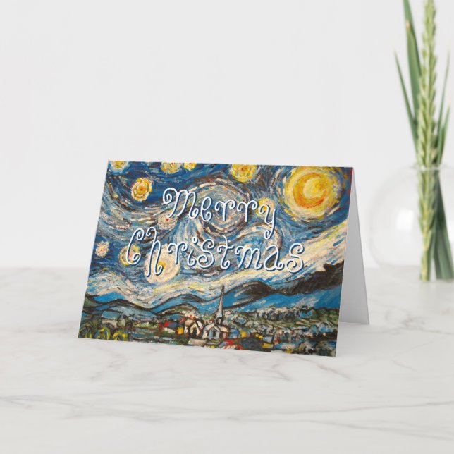 Cartão De Festividades Merry Christmas Starry Night Van Gogh repainted (Frente)