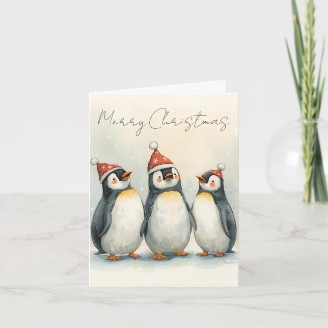 Cartão De Festividades Merry Christmas Three Penguins Christmas Card (Frente)