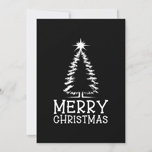 Cartão De Festividades Merry Christmas Tree Black Chic Distressed Grunge (Frente)