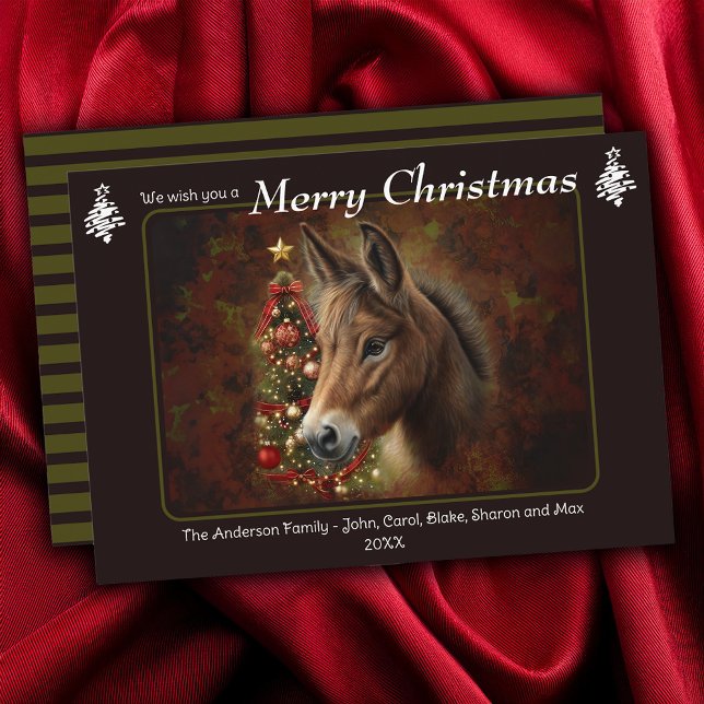 Cartão De Festividades Merry Christmas Tree Mule Equine Personalizado (Merry Christmas Tree Mule Equine Personalized Holiday Card)