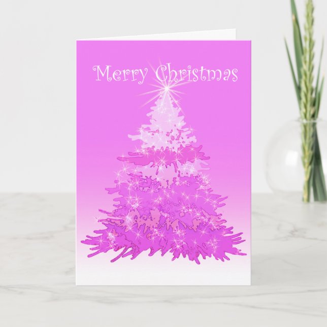 Cartão De Festividades Merry Christmas Tree Pink Card (Frente)