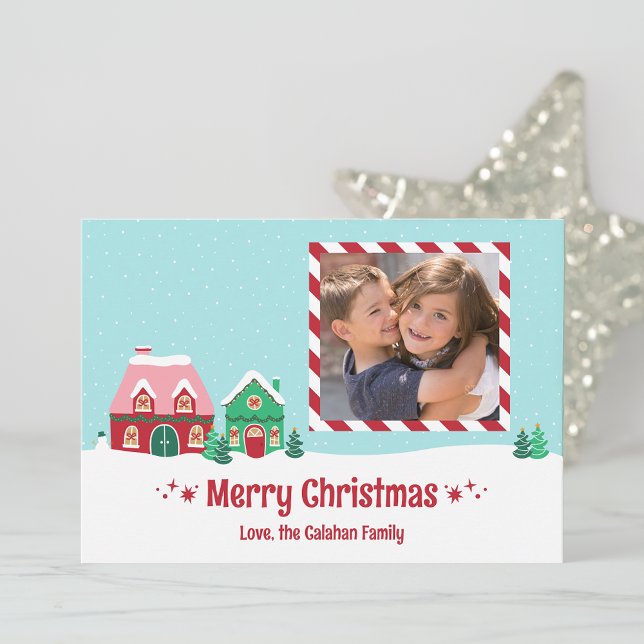 Cartão De Festividades Merry Christmas Village Personalized Photo Card (Criador carregado)